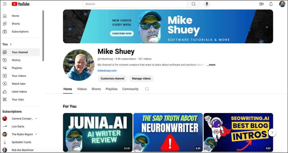 Mike Shuey YouTube channel screensho